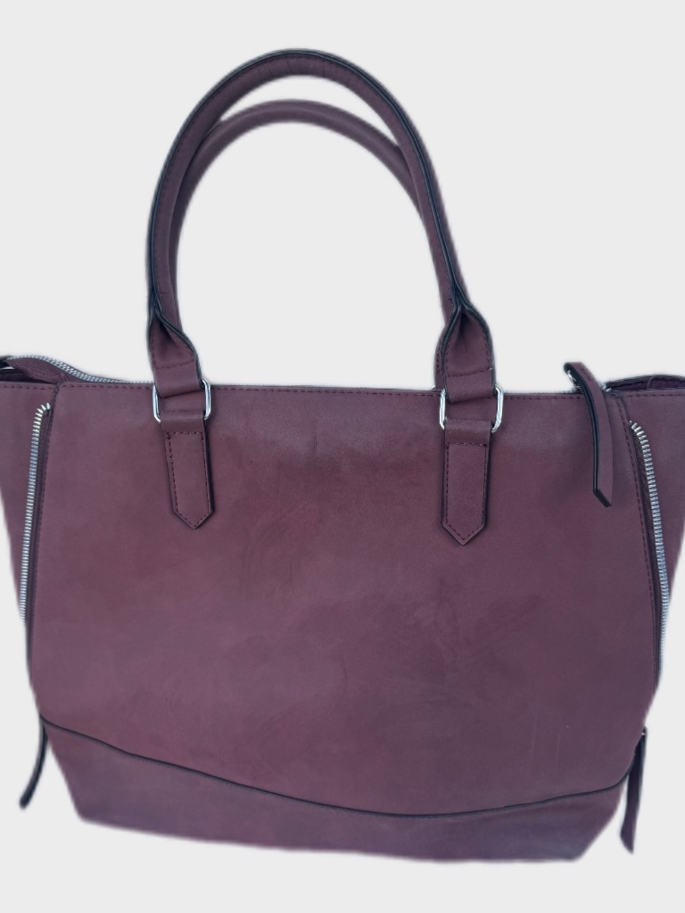 Maurices Burgundy Multi-Zipper Faux Leather Satchel Tote Bag - Picture 2 of 3